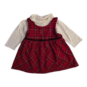 Vintage 1990s Y2k Oshkosh B'gosh 2pc Turtleneck Red Plaid Dress